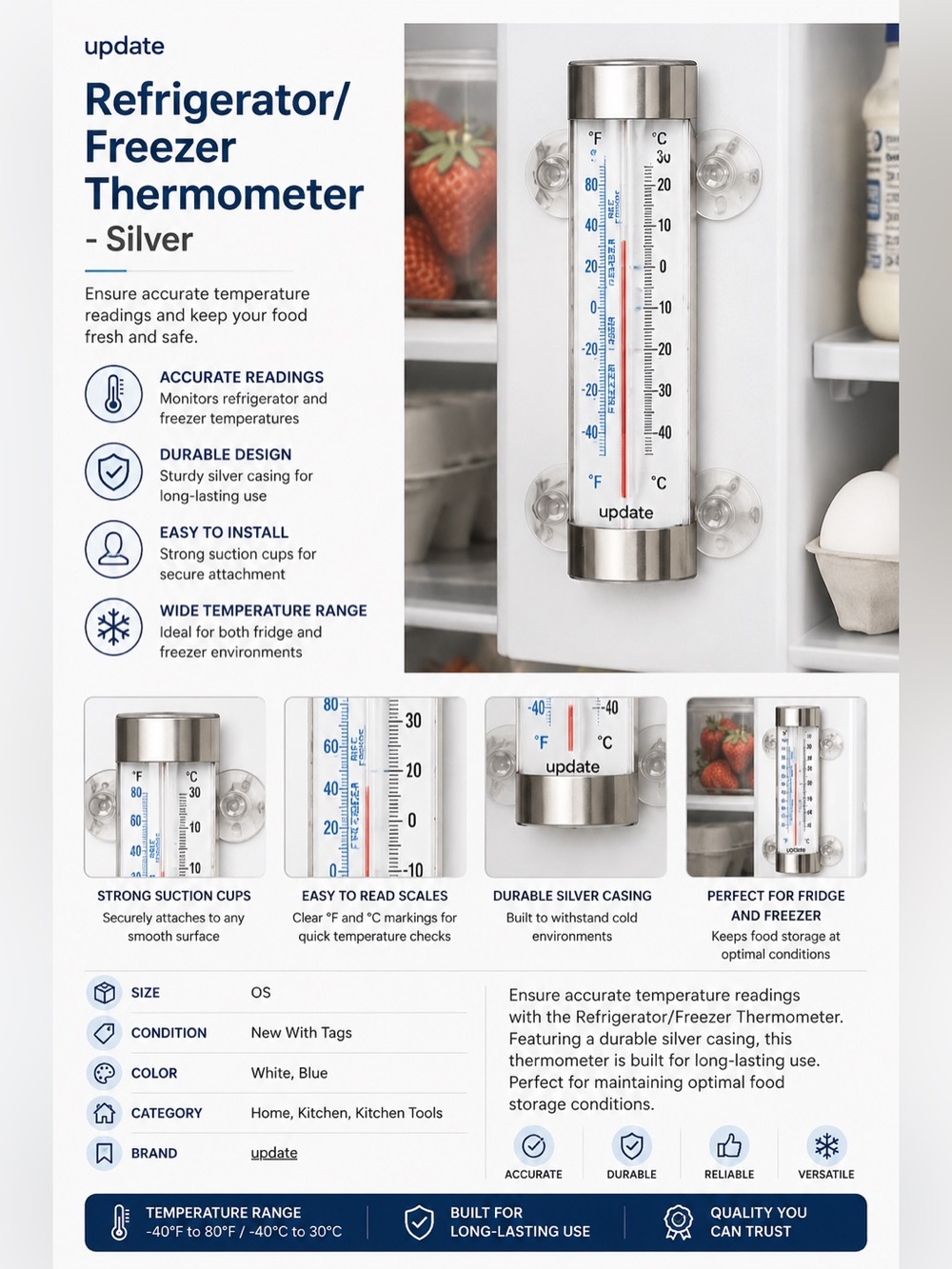 Refrigerator/Freezer Thermometer - Silver - Picture 8 of 8